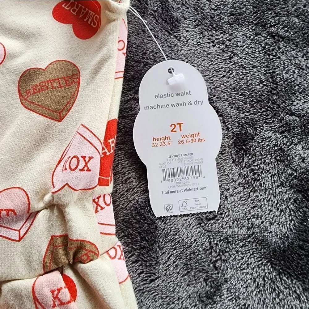 NEW toddler girl Valentine's day/ spring/ summer Hearts Romper Sizes 2T 3T 4T